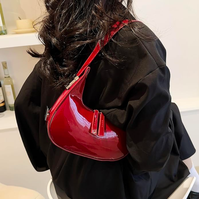 Luna - Sac à Main Cuir Vernis Demi Lune Vintage