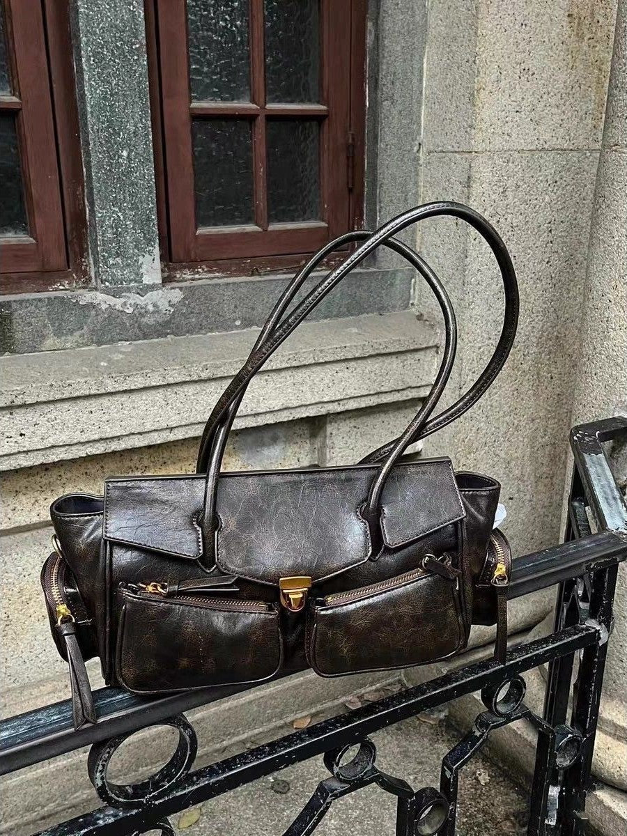 FIOLINE - Sac à Main en Cuir Style Rétro