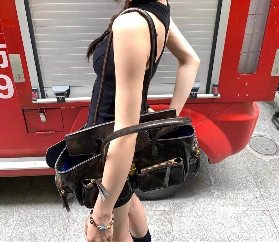 FIOLINE - Sac à Main en Cuir Style Rétro