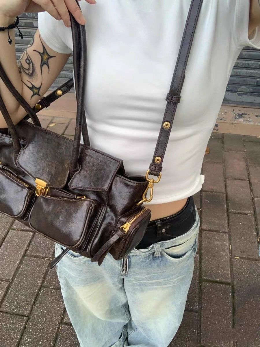 FIOLINE - Sac à Main en Cuir Style Rétro