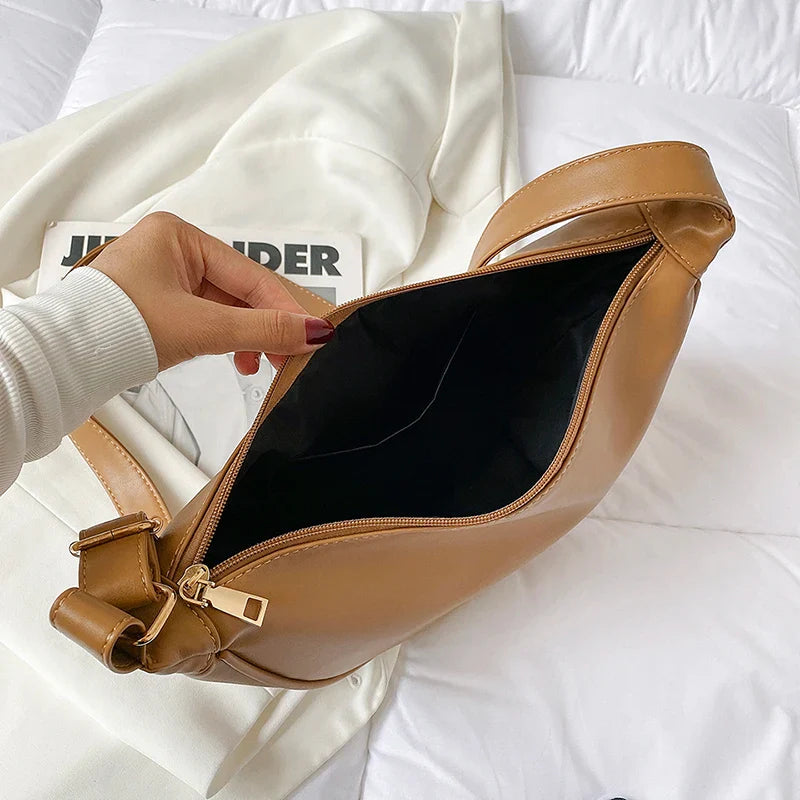JENNY - Sac à Main Bandoulière Demi-Lune en cuir Lisse