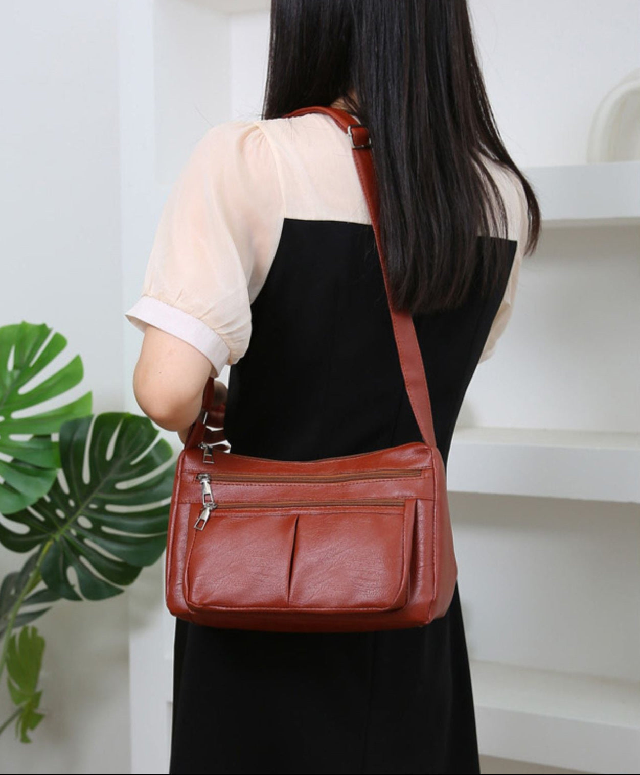 ANIA - Sac à Main en Cuir Multipoches avec Bandoulière