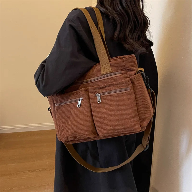 KATIA - Grand Sac à Main Bandoulière en Velours Côtelé