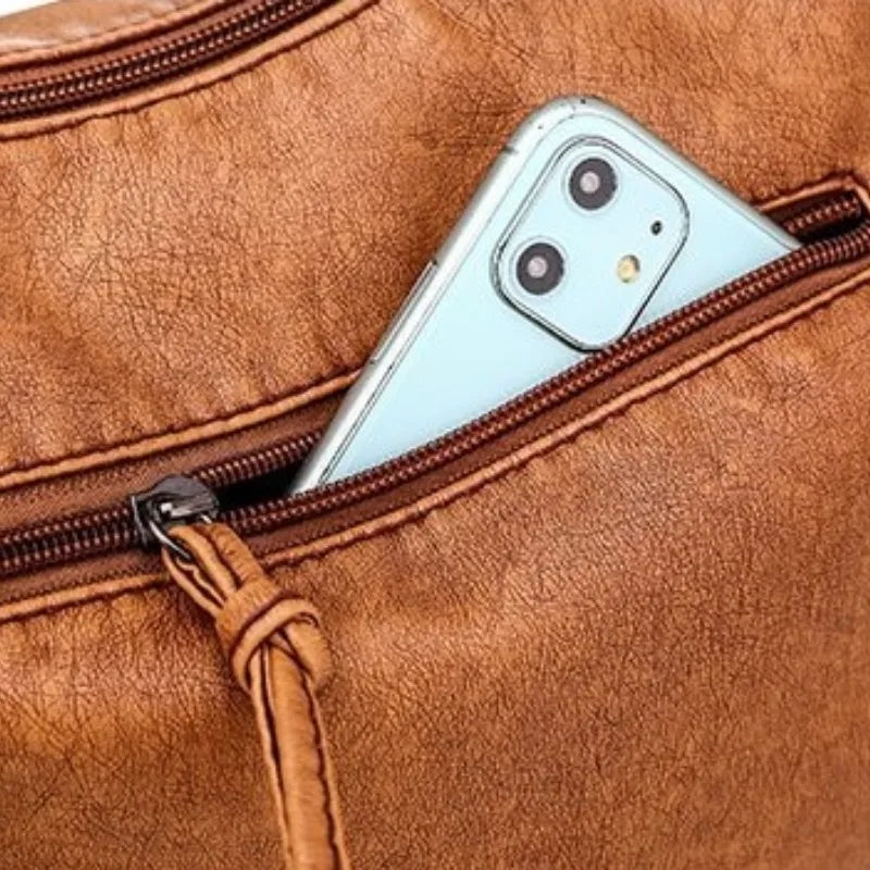 VANILLE - Sac à Main Multipoche en Bandoulière en Cuir