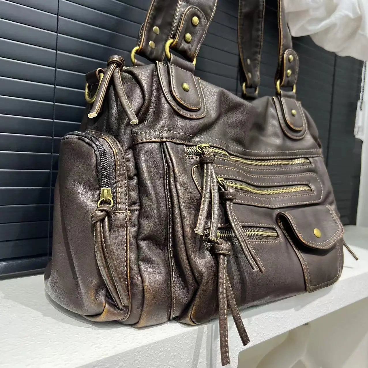 LILIA - Sac à Main en Cuir Vintage Multi-poches