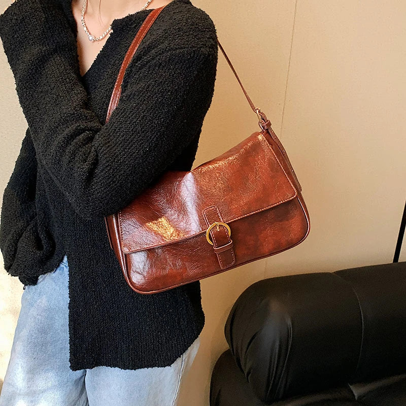LAVA - Sac à Main en Bandoulière Rétro en Cuir Lisse