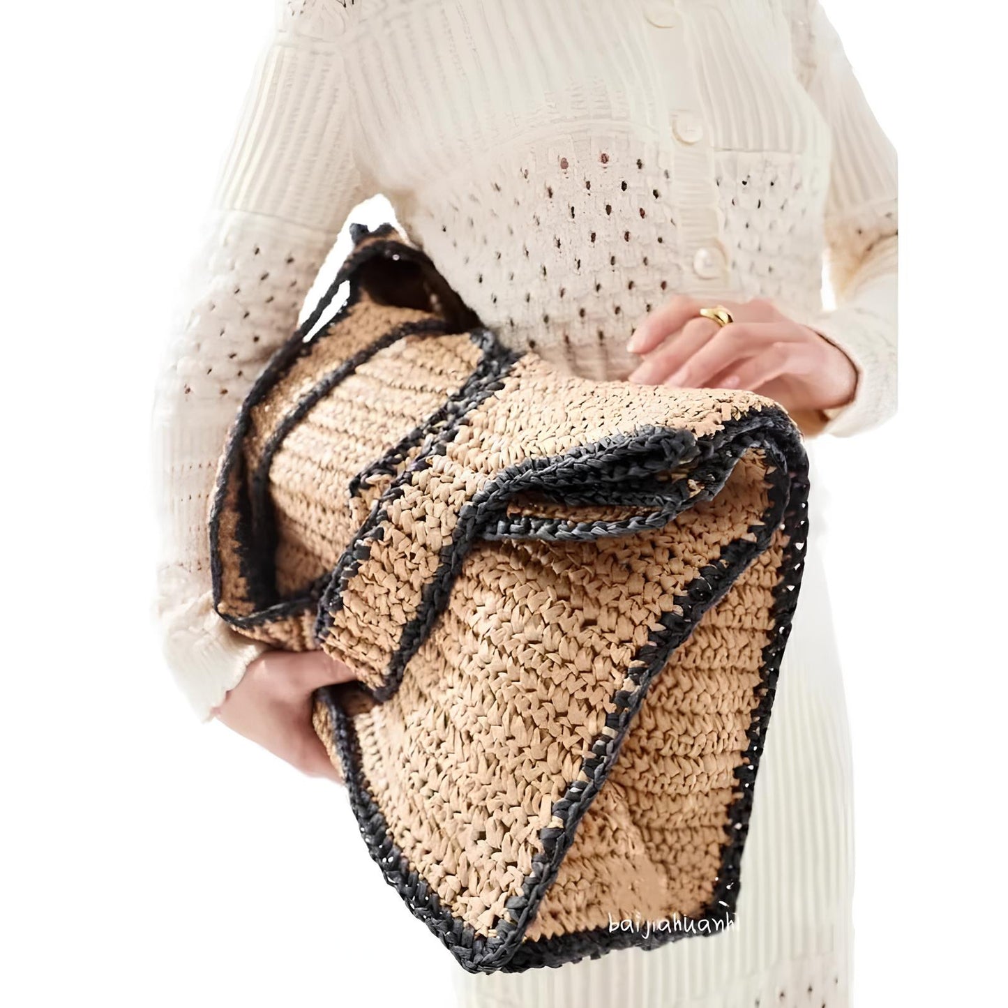 HANZY - Sac à Main de Plage Fourre-tout Tissé en Paille