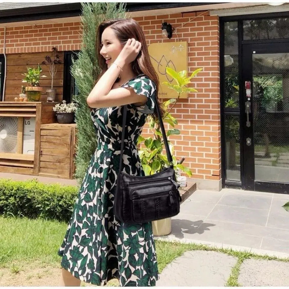 ROVA - Sac à Main Multi-Poche en Cuir à Bandoulière en Cuir