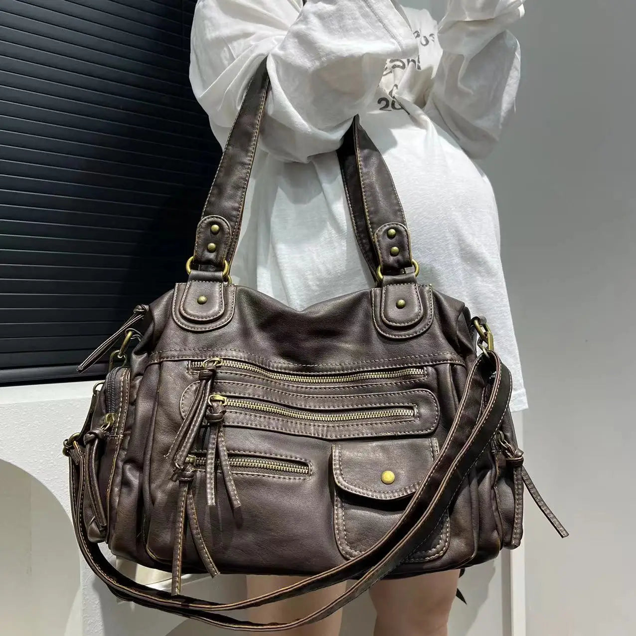 LILIA - Sac à Main en Cuir Vintage Multi-poches