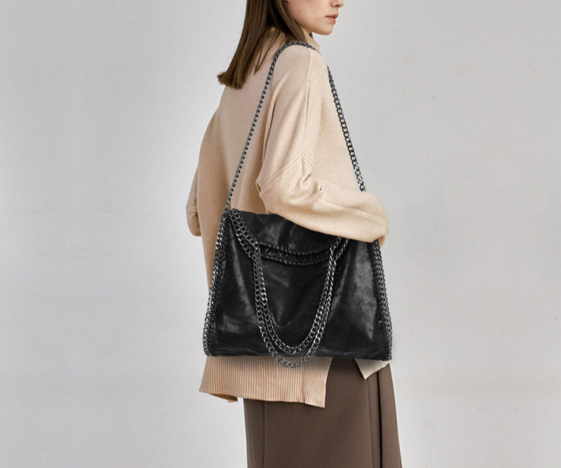 KONIE - Sac à Main en Cuir Souple avec Bandoulière à Chaîne