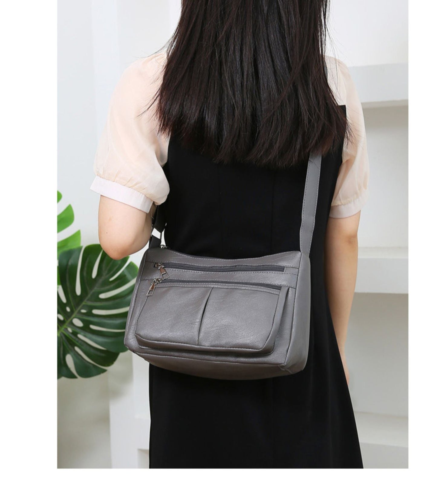ANIA - Sac à Main en Cuir Multipoches avec Bandoulière