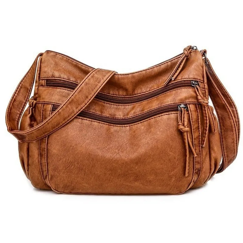 VANILLE - Sac à Main Multipoche en Bandoulière en Cuir