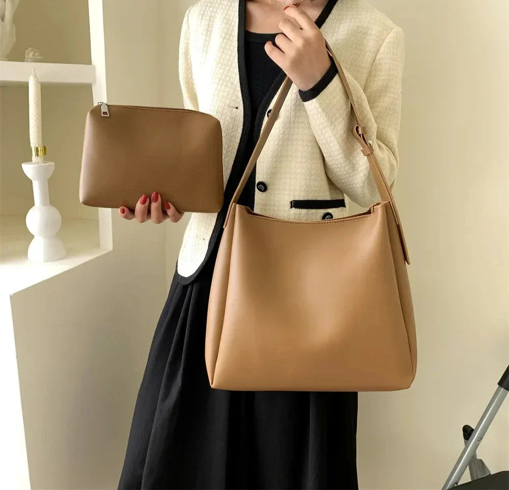 SACHA - Sac à Main Bandoulière en Cuir Lisse avec Pochette Portefeuille