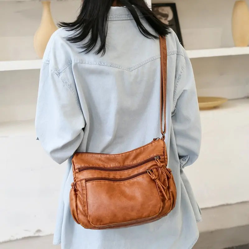 VANILLE - Sac à Main Multipoche en Bandoulière en Cuir