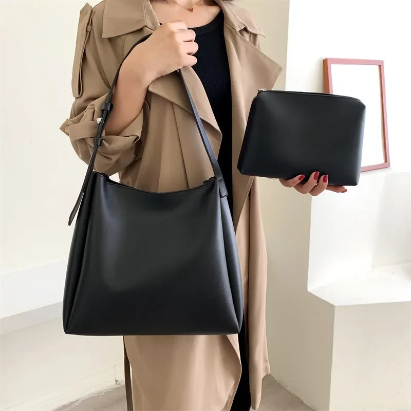 SACHA - Sac à Main Bandoulière en Cuir Lisse avec Pochette Portefeuille
