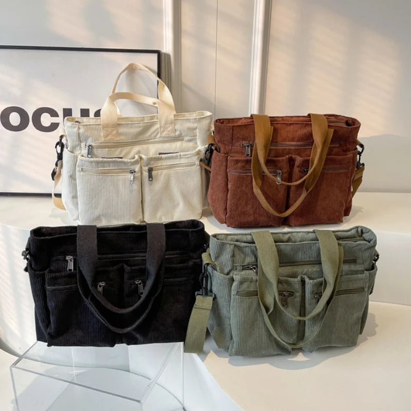 KATIA - Grand Sac à Main Bandoulière en Velours Côtelé