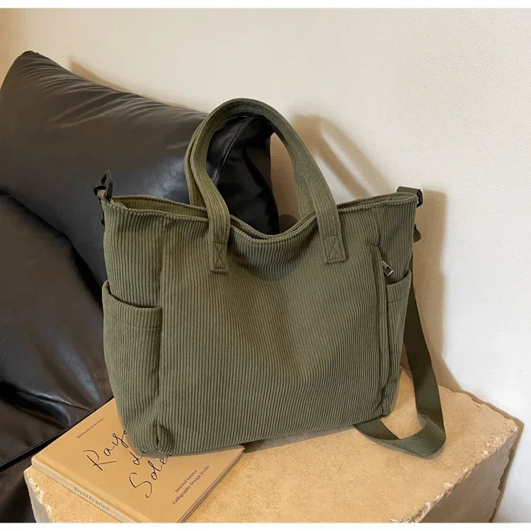 WILLA - Grand Sac à Main de Cour en Velours Côtelé