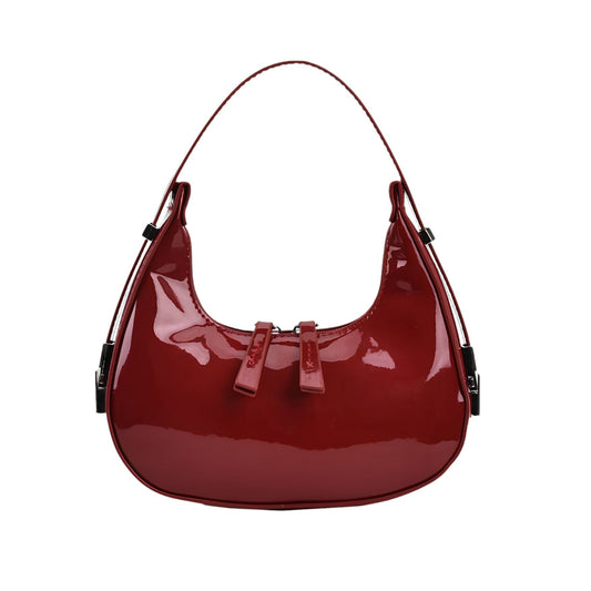 Luna - Sac à Main Cuir Vernis Demi Lune Vintage
