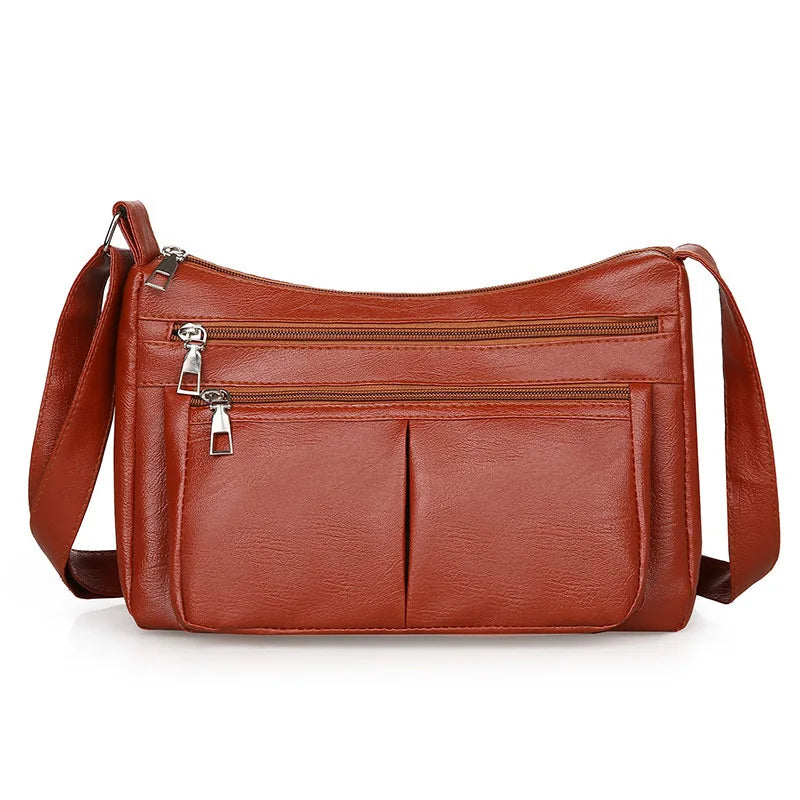 ANIA - Sac à Main en Cuir Multipoches avec Bandoulière