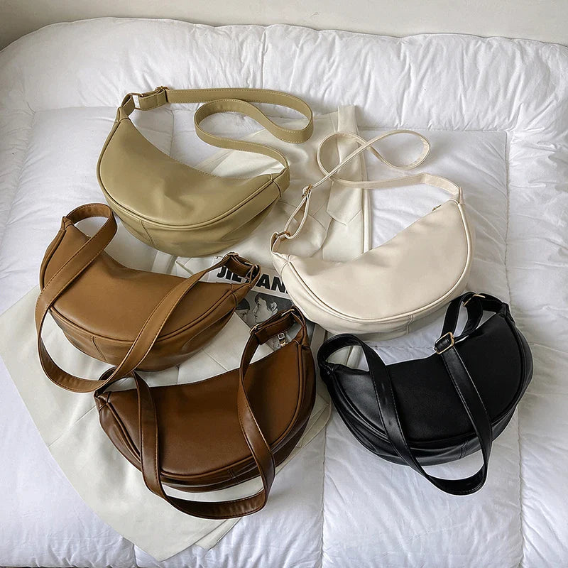 JENNY - Sac à Main Bandoulière Demi-Lune en cuir Lisse