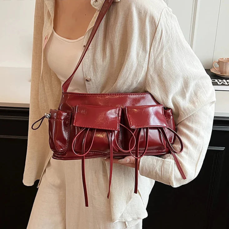 REIS - Sac à Main en Cuir Vernis Élégant avec Bandoulière