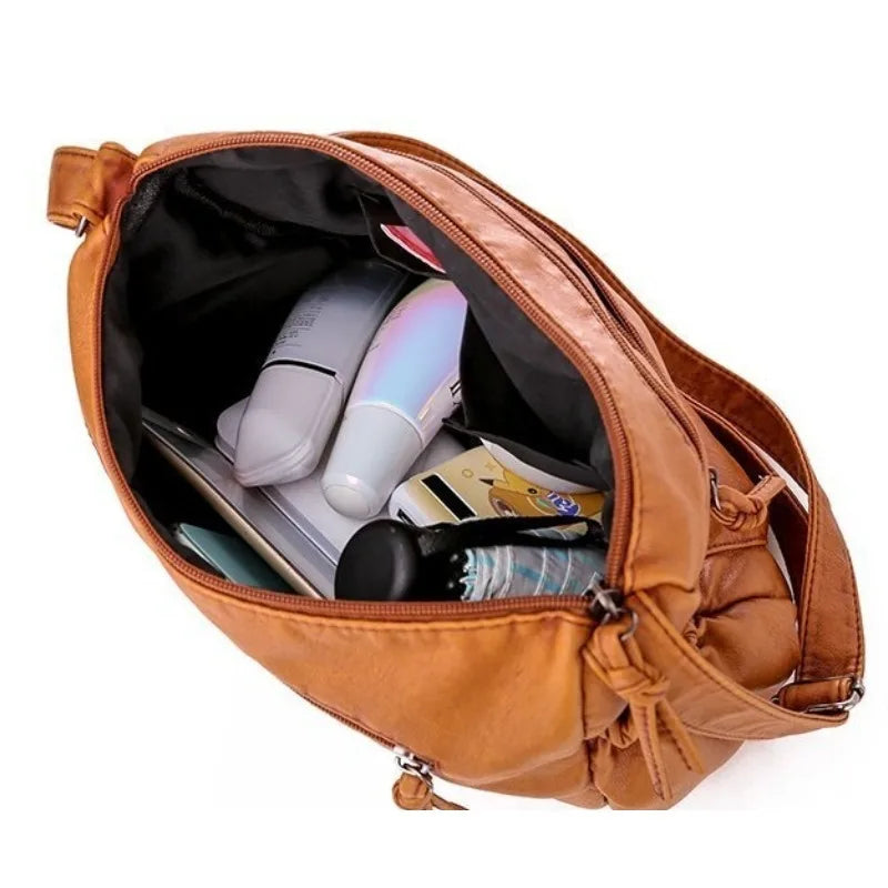 VANILLE - Sac à Main Multipoche en Bandoulière en Cuir