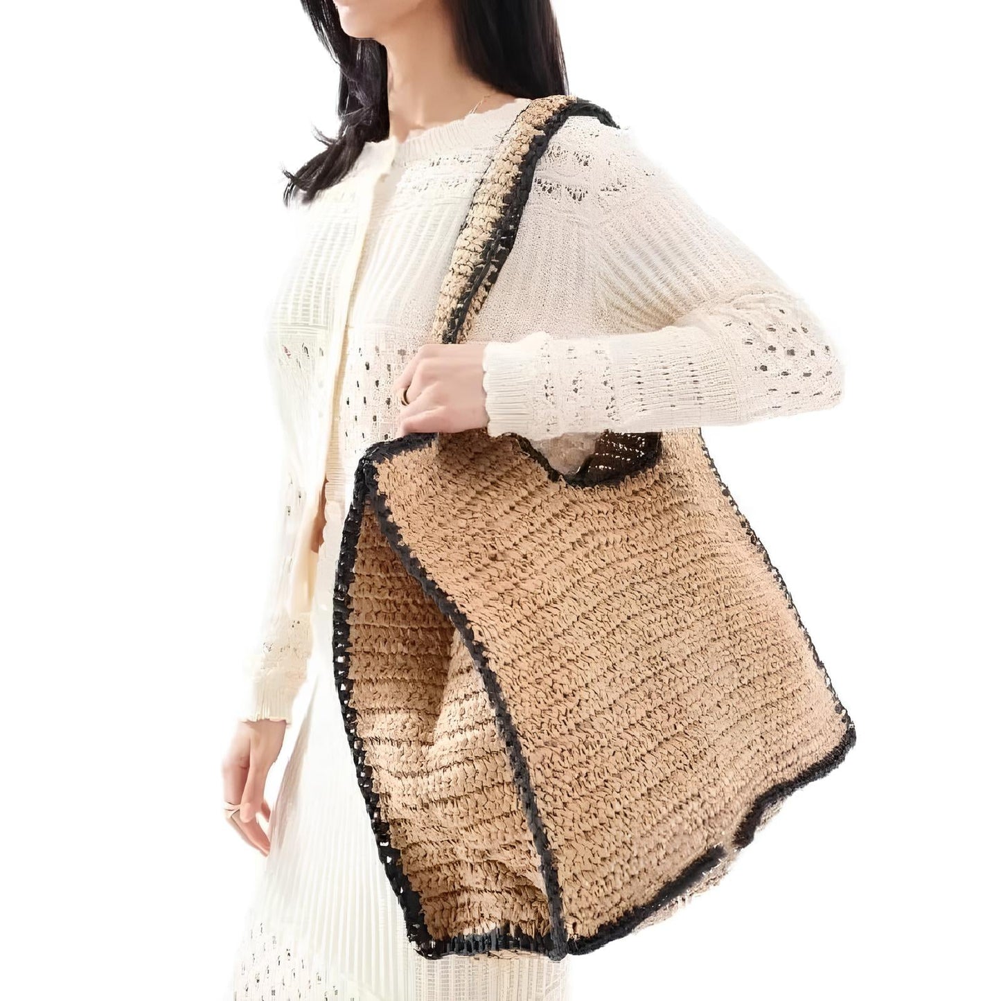 HANZY - Sac à Main de Plage Fourre-tout Tissé en Paille