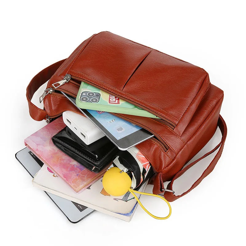 ANIA - Sac à Main en Cuir Multipoches avec Bandoulière