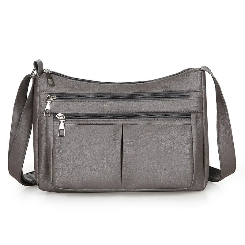 ANIA - Sac à Main en Cuir Multipoches avec Bandoulière