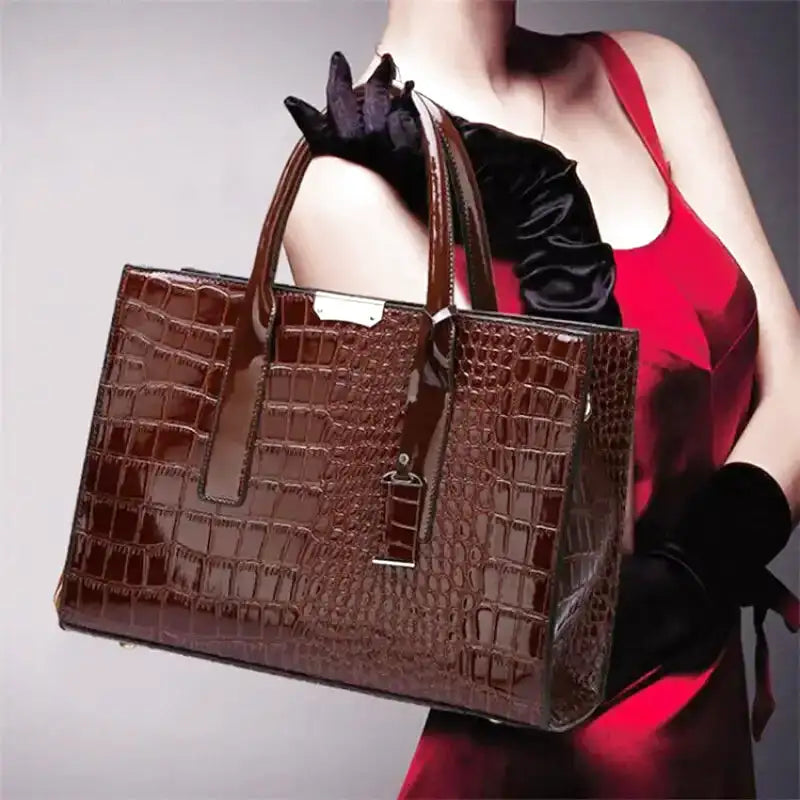 ERIS - Sac à Main Grande Capacité Croco en Cuir Vernis