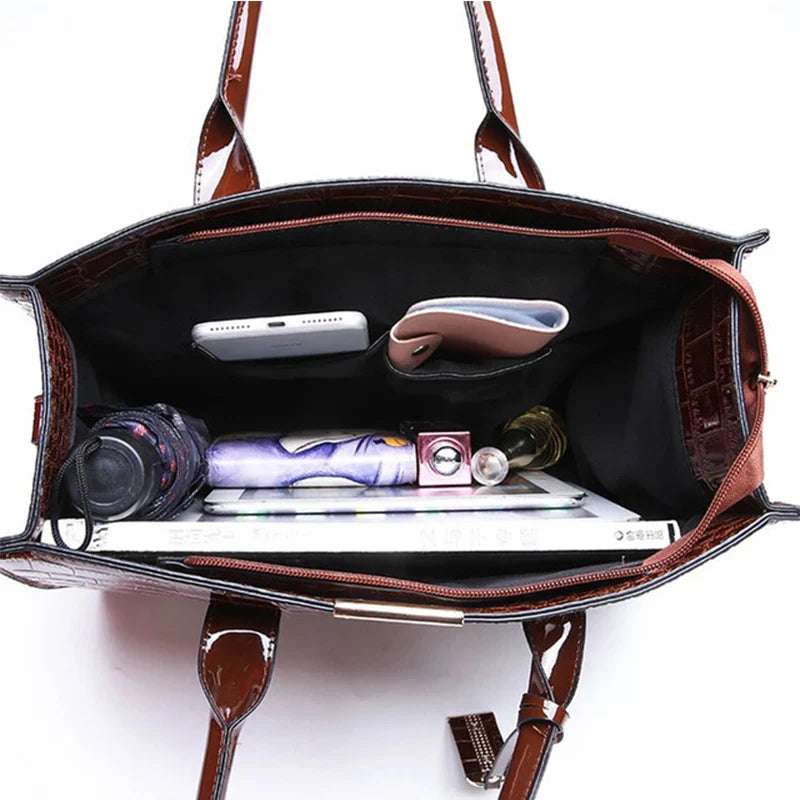 ERIS - Sac à Main Grande Capacité Croco en Cuir Vernis