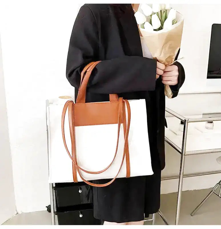 ISABELLE- Sac à Main Cabas en Toile Bandoulière
