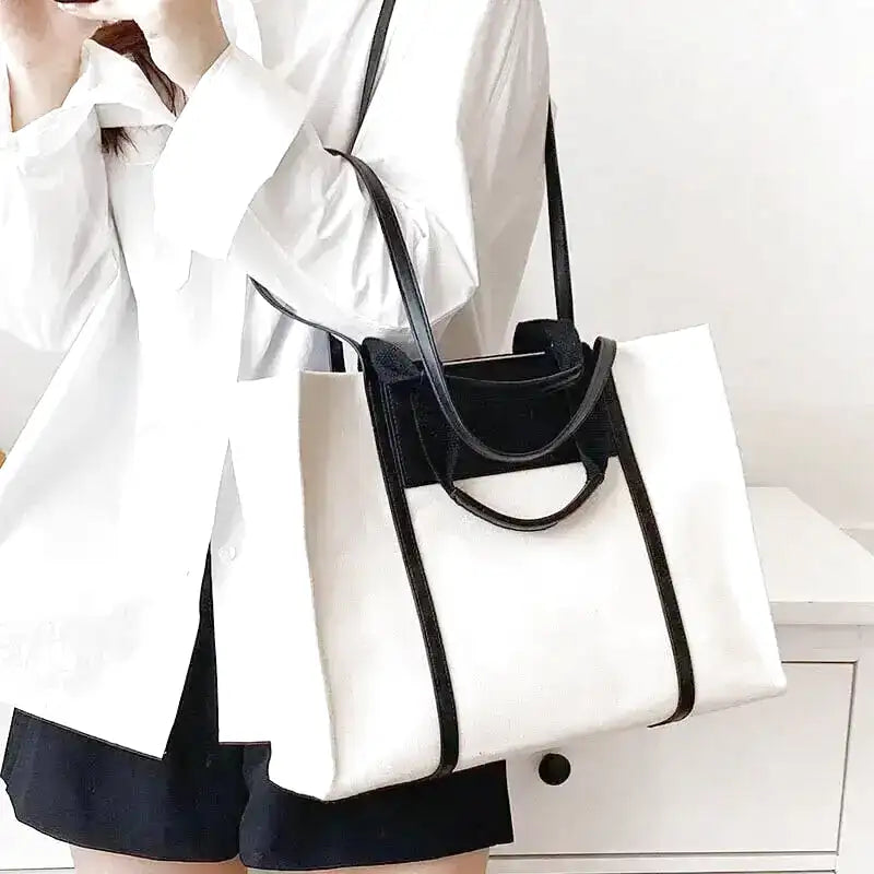 ISABELLE- Sac à Main Cabas en Toile Bandoulière
