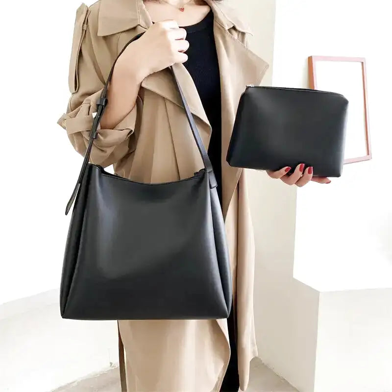 MELPOMENE - Sac à Main Epaule Grande Capacité en Cuir avec Pochette