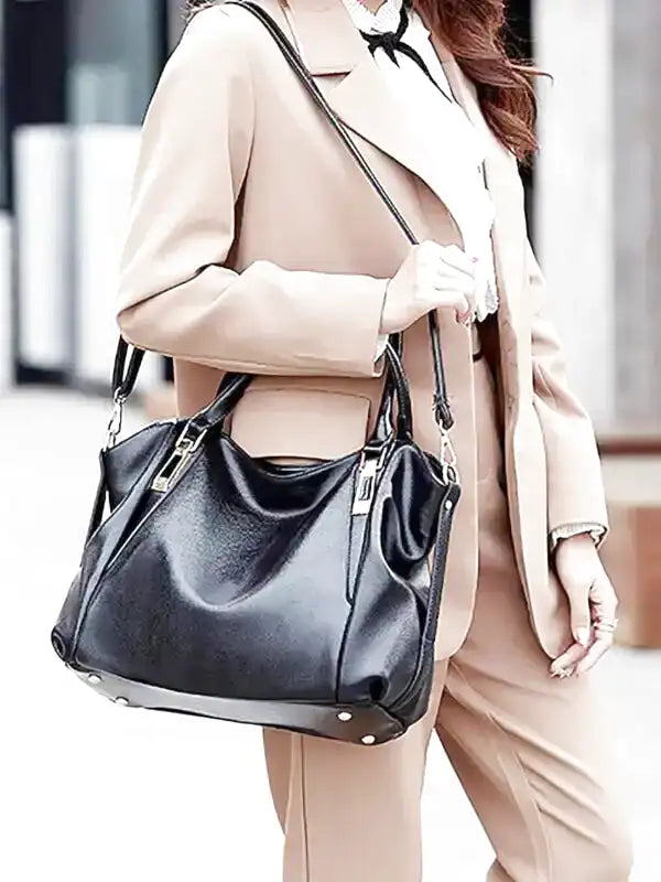 PLYMONIE - Sac à Main Simple en Cuir Grainé Grande Capacité