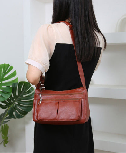 ANIA - Sac à Main en Cuir Multipoches avec Bandoulière