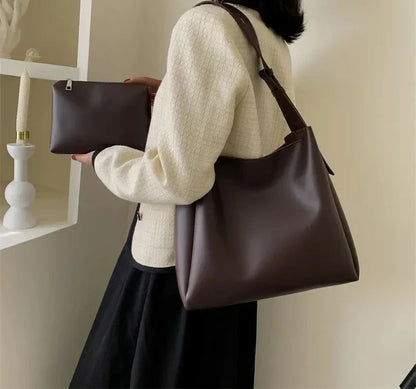 SACHA - Sac à Main Bandoulière en Cuir Lisse avec Pochette Portefeuille