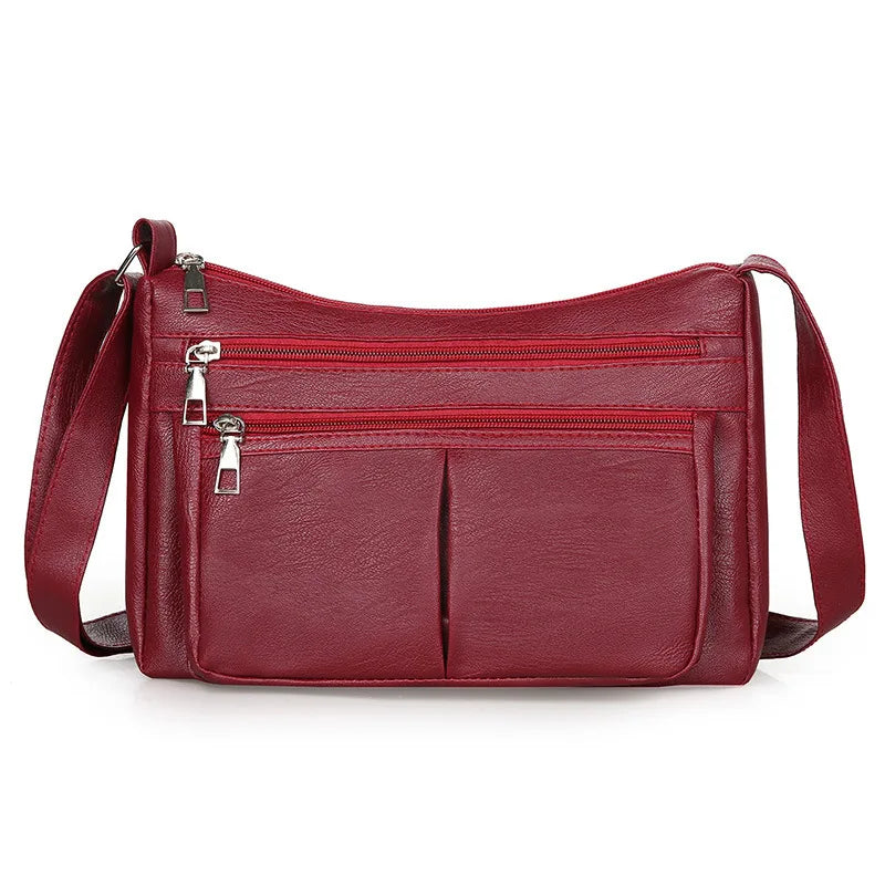 ANIA - Sac à Main en Cuir Multipoches avec Bandoulière